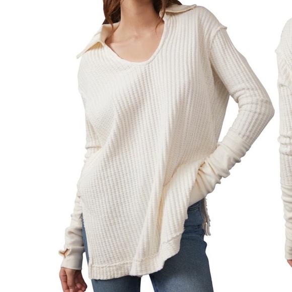 FREE PEOPLE We the Free Raymond Thermal Top Cream Size Medium - Picture 1 of 6